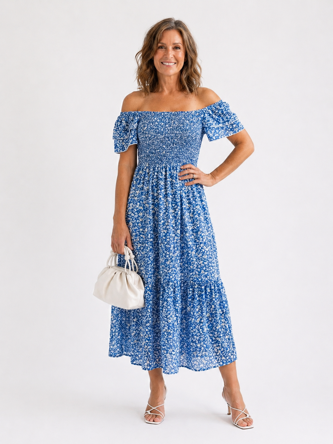 Odette | Off Shoulder Floral Smocked Midi Dress