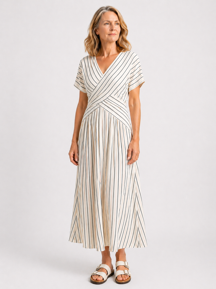 Cressida | V Neck Short Sleeve Cross Waist Midi Dress